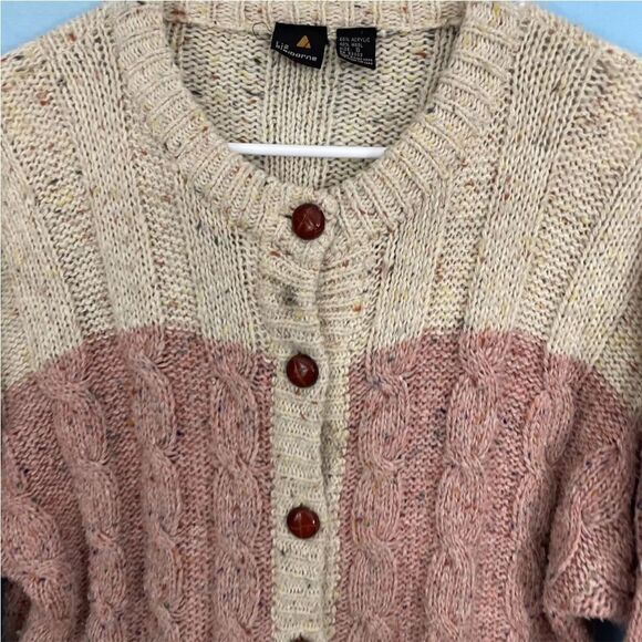 Vintage 90s LIZ CLAIBORNE Cardigan Women Cable Chunky Knit Wool Sweater Cream S - Picture 13 of 16